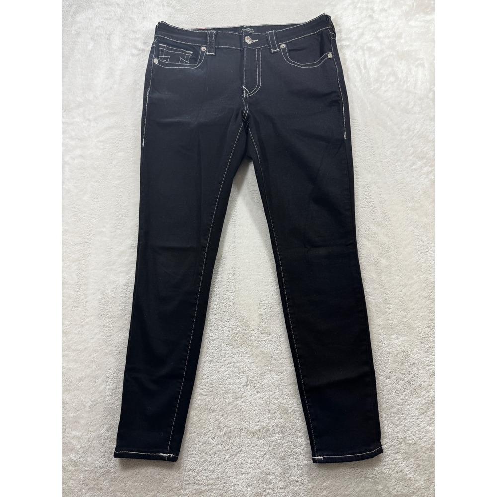 True Religion Womens Jennie Curvy Super Skinny Black Denim Jeans 31 Meas: 32x28